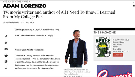 "Buffalo Spree" Magazine: Adam Lorenzo & his life-wisdom book "All I Need To Know I Learned From My College Bar"