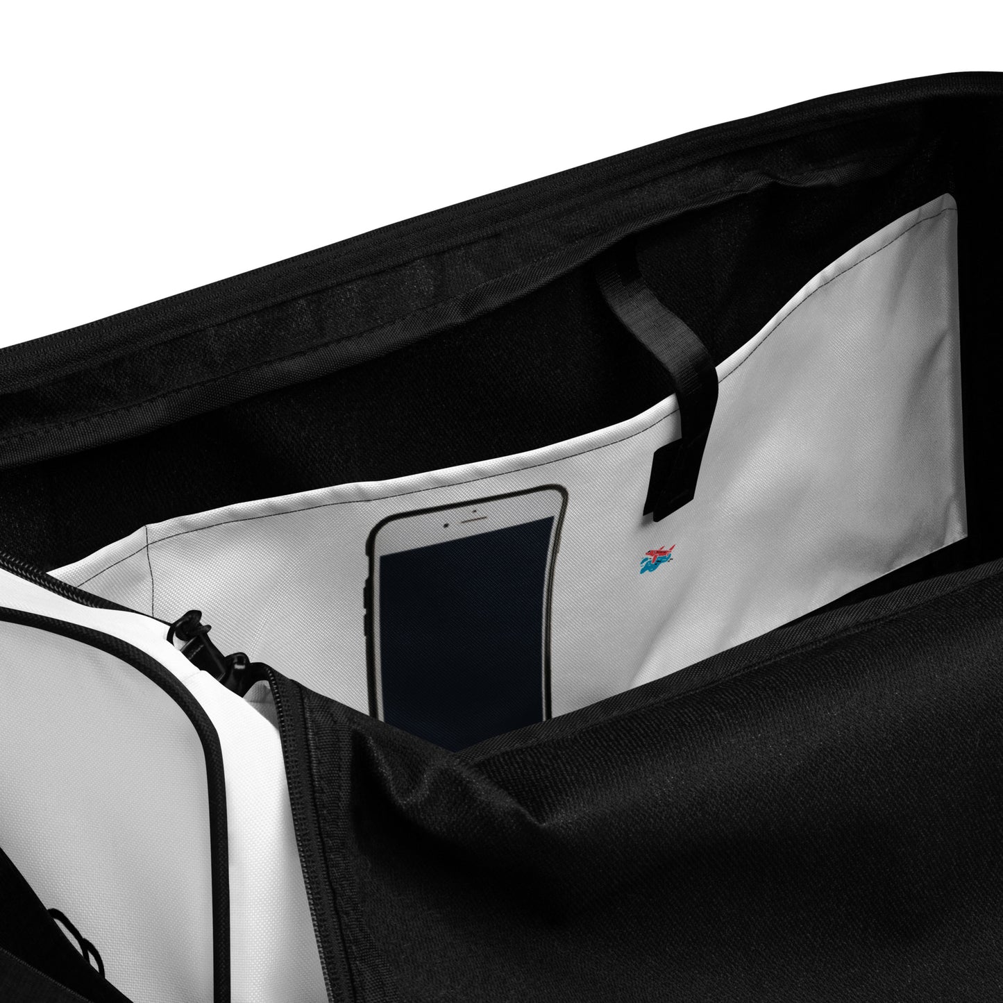 White Duffle Bag with graphics and text that says "GO ORANGE" "SYRACUSE NY"