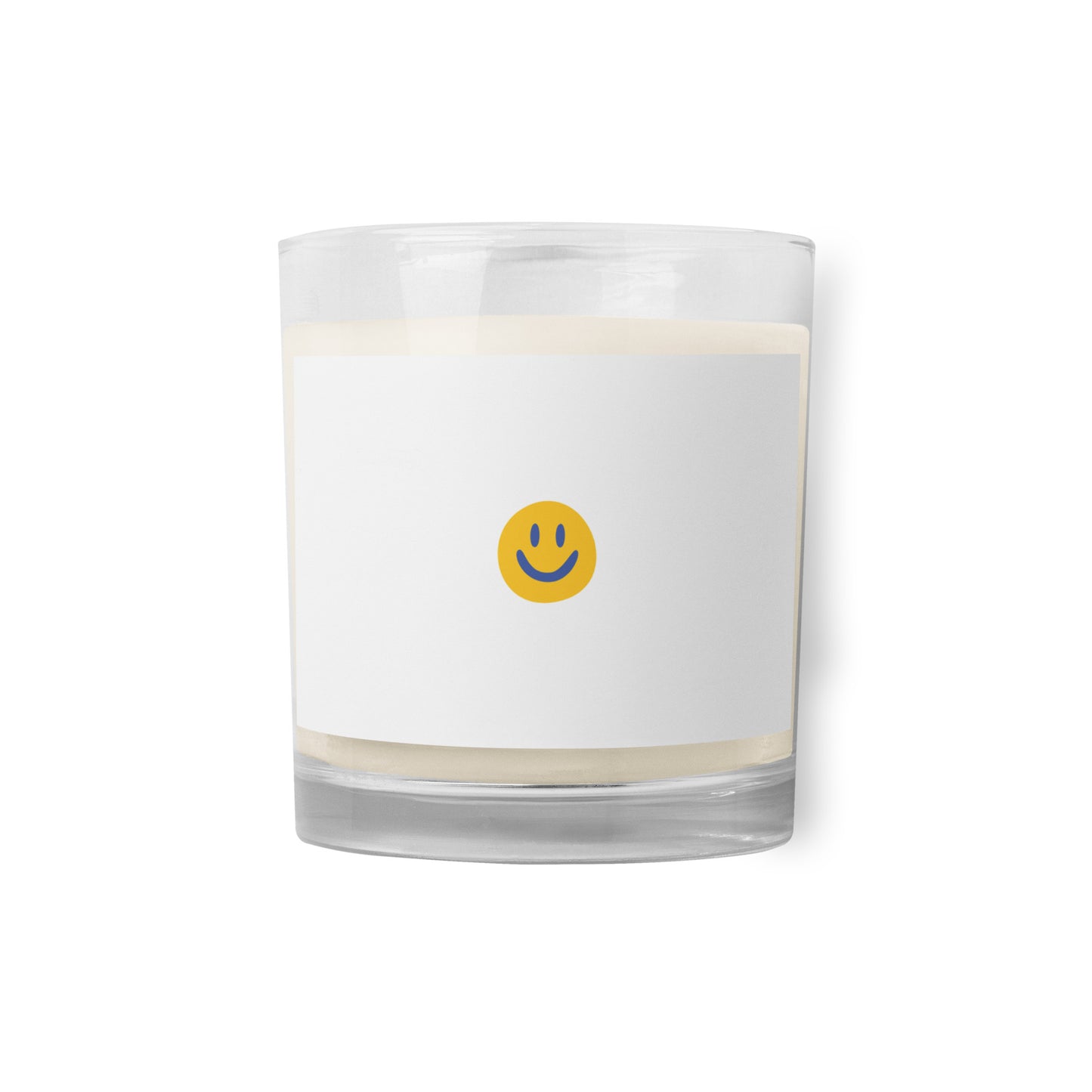 Unscented soy glass jar candle with yellow happy face in center