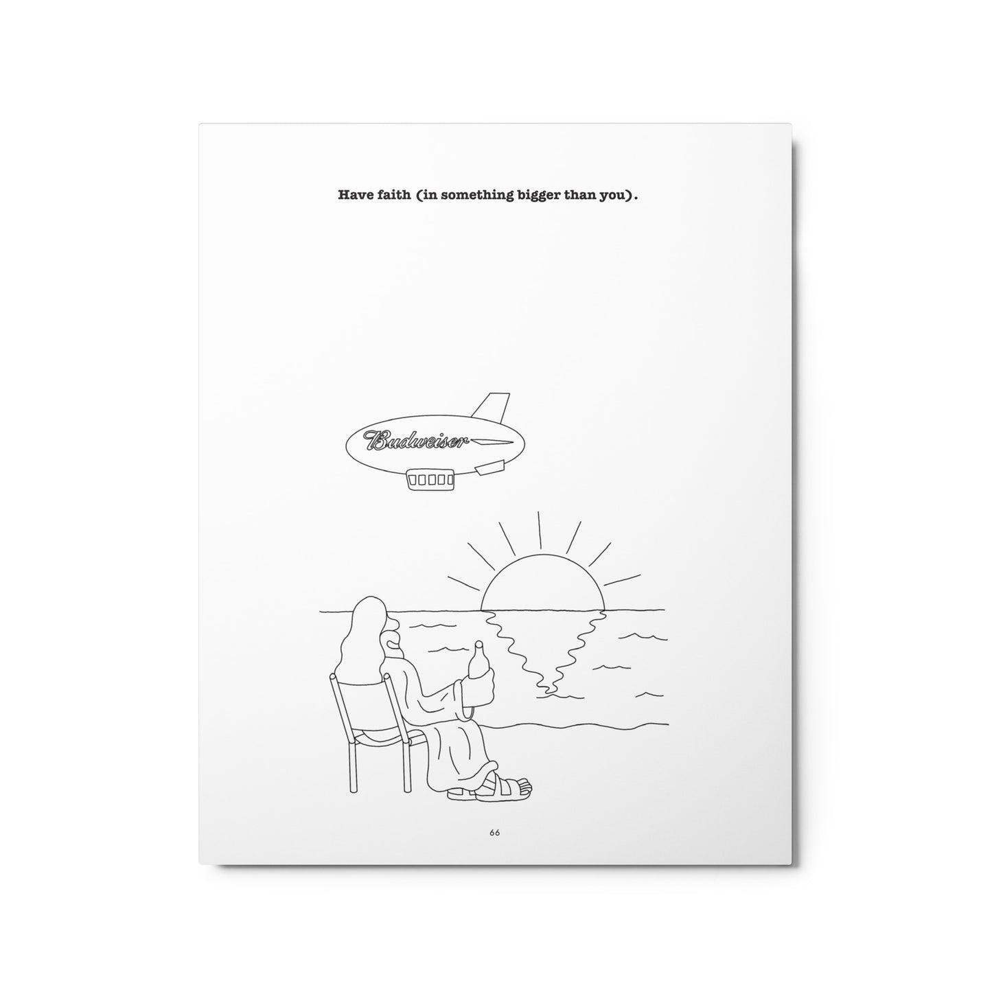 The New Yorker's Antonio Pinna's illustration of a sunrise, God, and a Budweiser blimp that says 'Have faith'