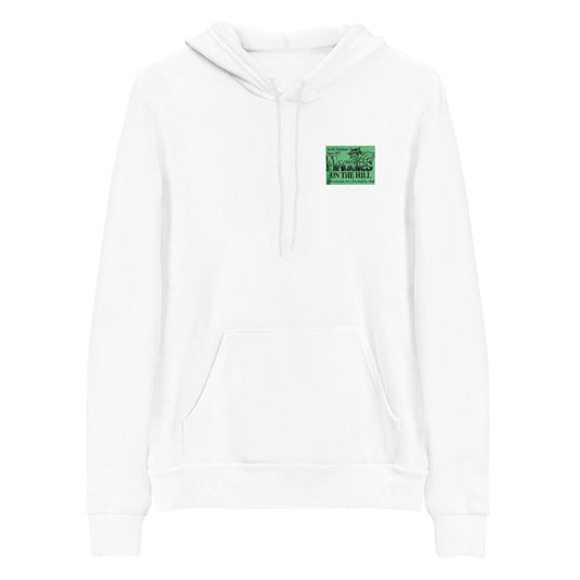 White sweatshirt hoodie that says 'Maggie's on the Hill'