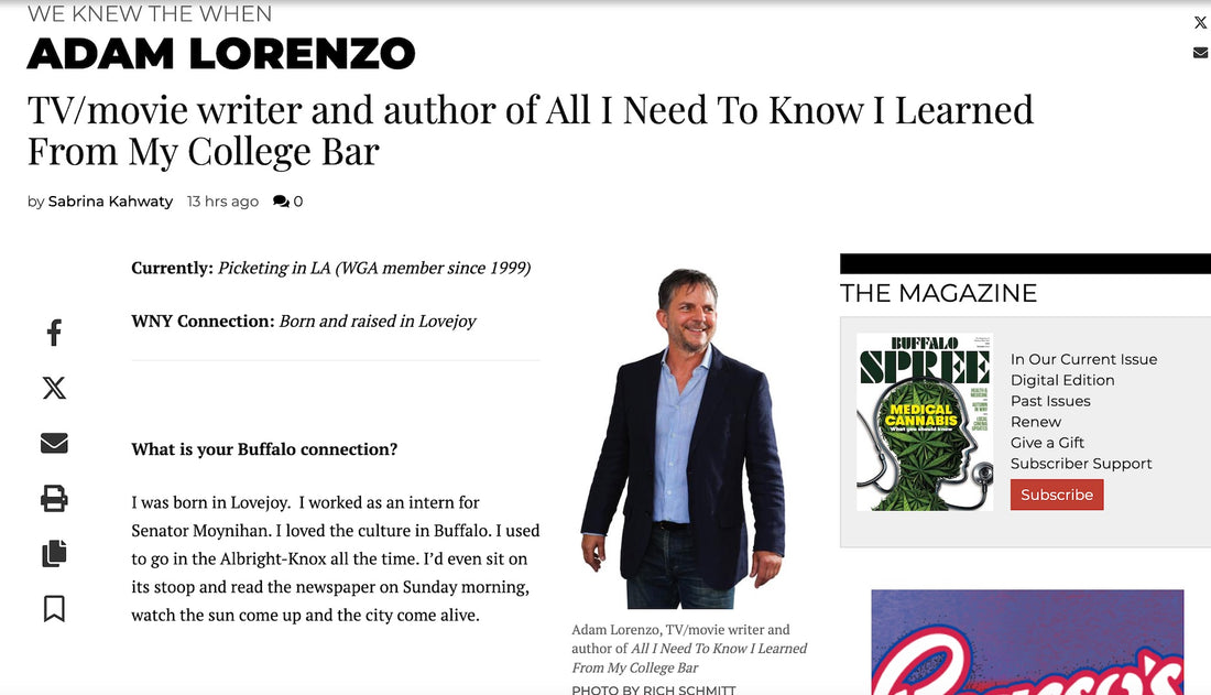 "Buffalo Spree" Magazine: Adam Lorenzo & his life-wisdom book "All I Need To Know I Learned From My College Bar"