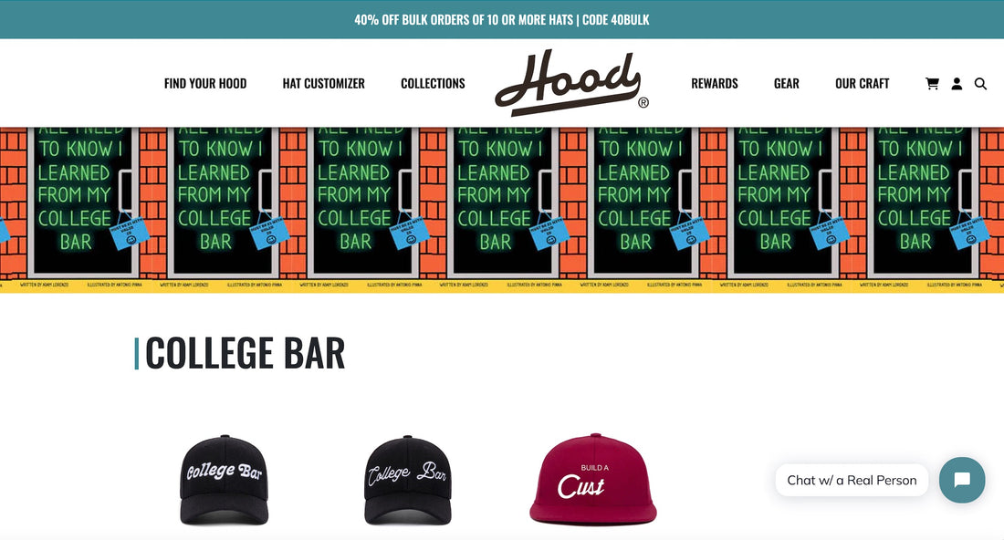 The best top-shelf "College Bar" hat at HOOD hat!