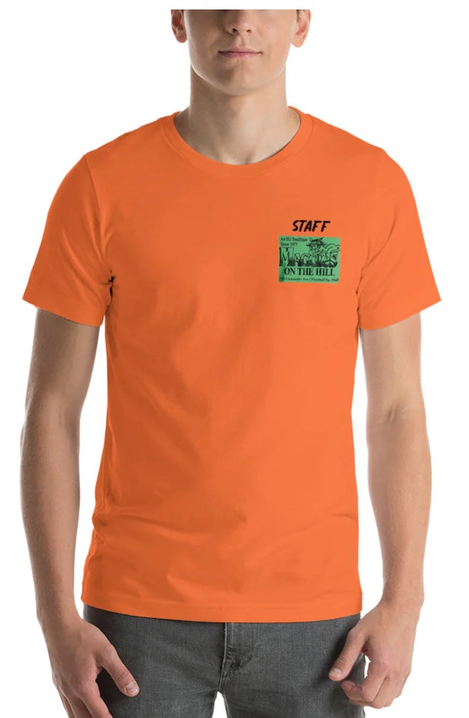 Free Delivery of original "Maggie's on the Hill" Syracuse NY - Staff Tee - in honorary orange