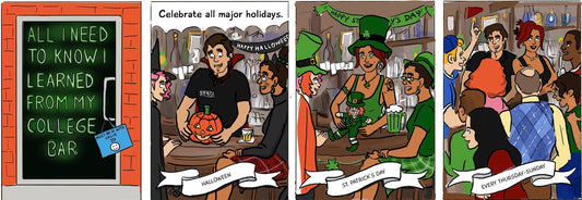 The New Yorker's Brooke Bourgeois' "College Bar" Art - Arrives 9-15-23 at Collegebarbook.com