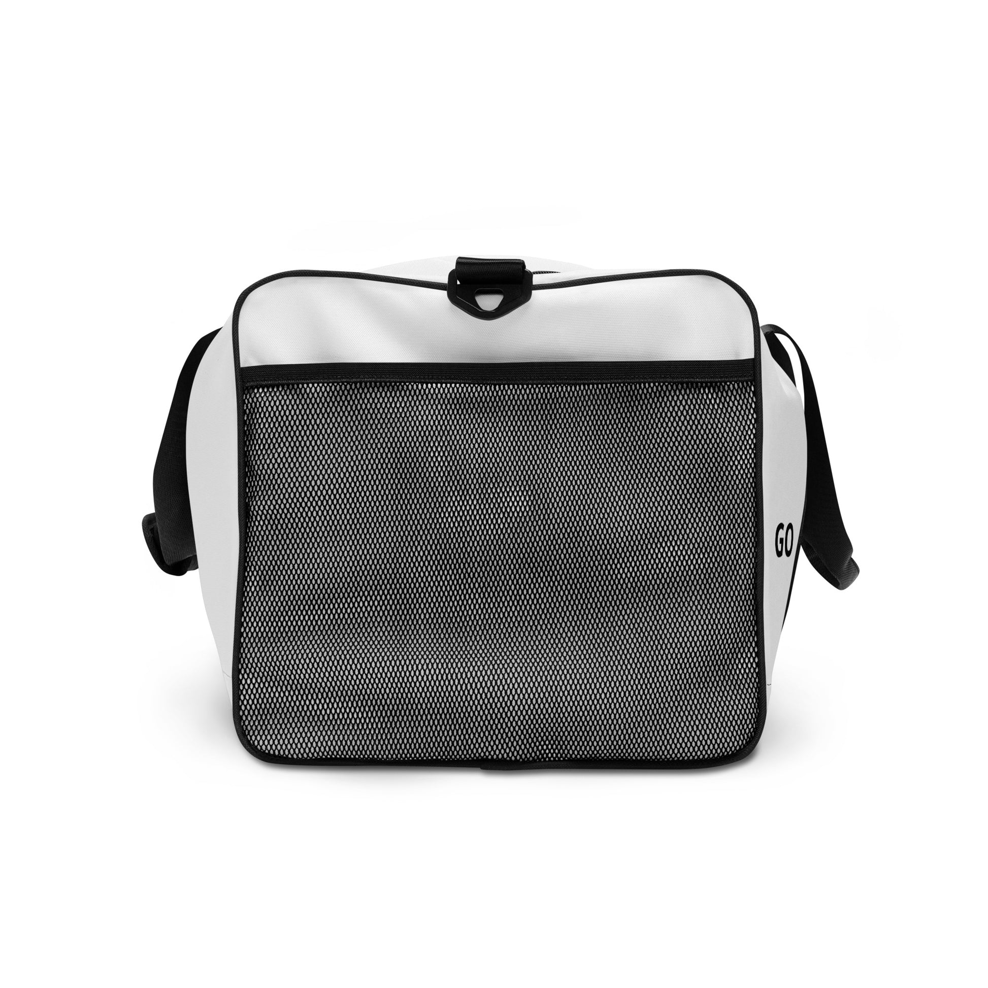 Mesh side for magazines on travel duffle