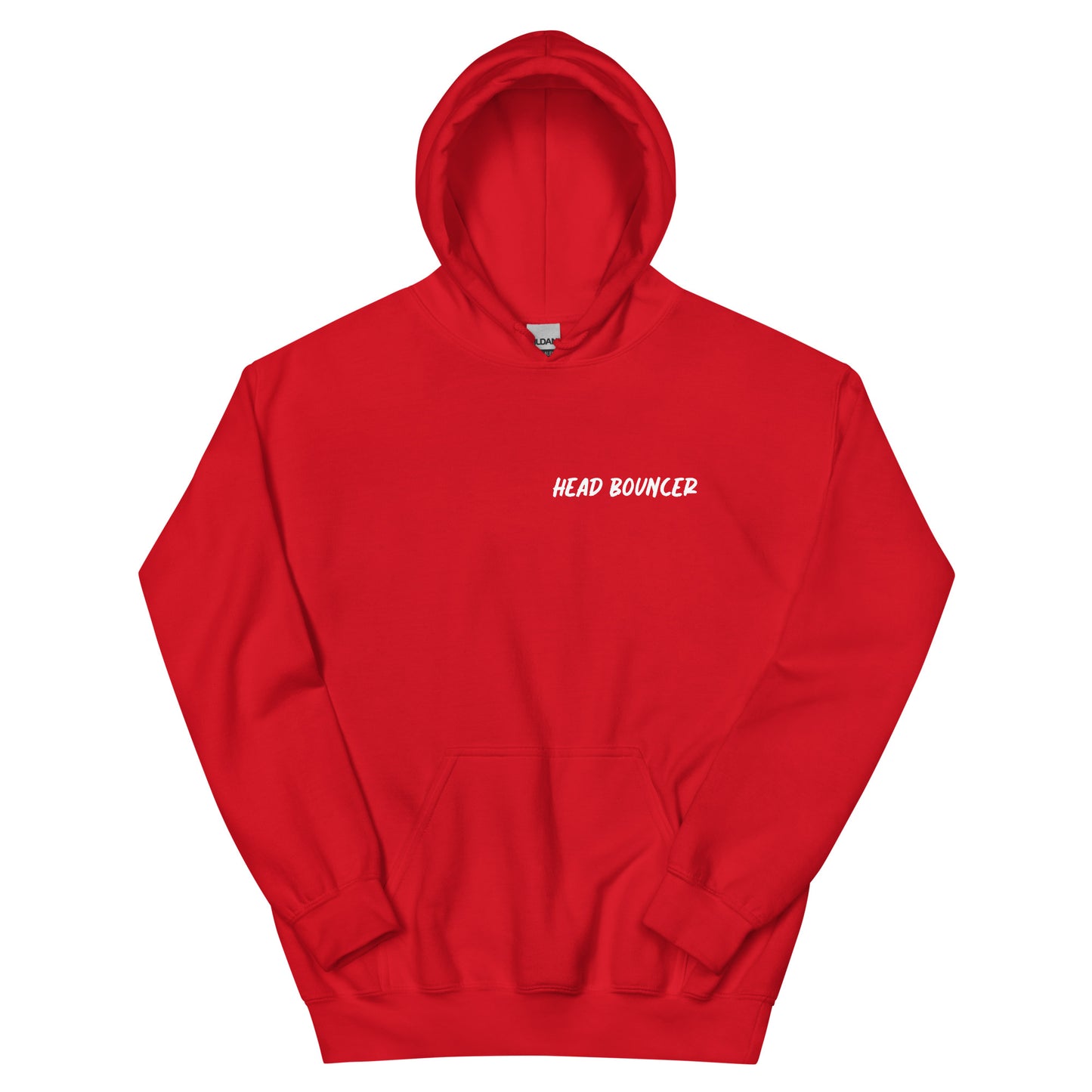 Red sweatshirt hoodie that says 'Head Bouncer'