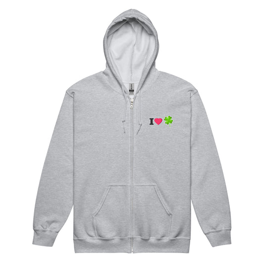 Sport grey graphic hoodie that says "I Love Luck"