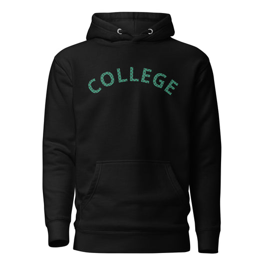 Black Hoodie Sweatshirt that says 'College' 