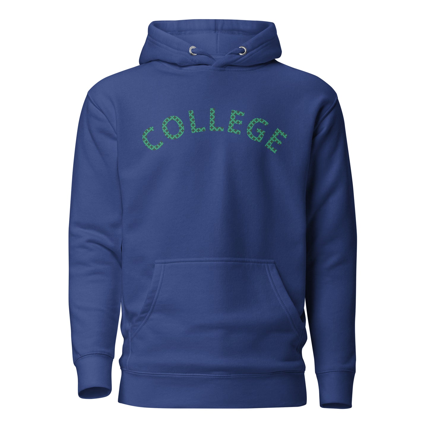 Royal Blue Sweatshirt that says 'College' across the chest 