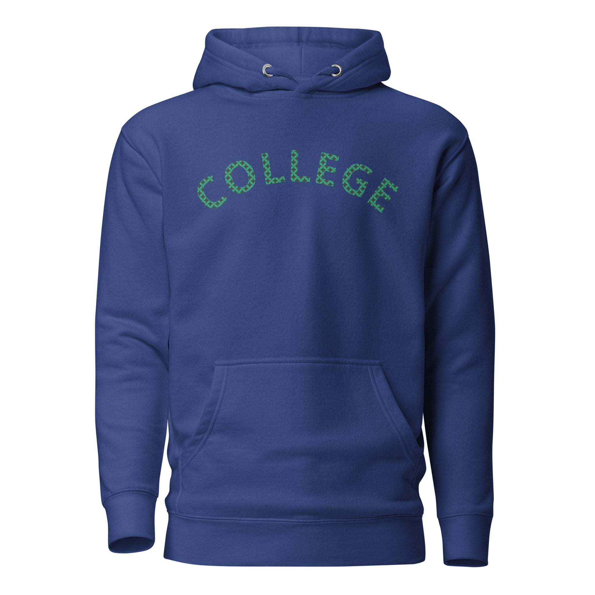 Royal Blue Sweatshirt that says 'College' across the chest 