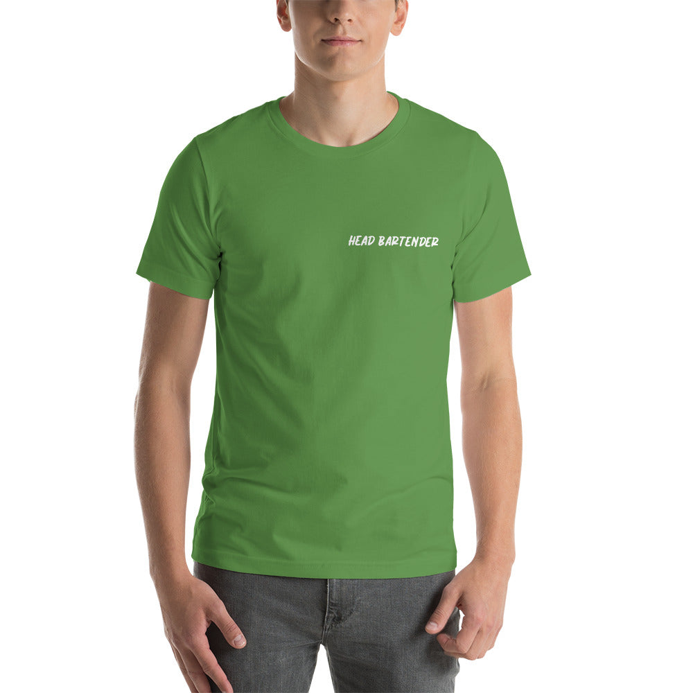 Green tee shirt that says 'Head Bartender"