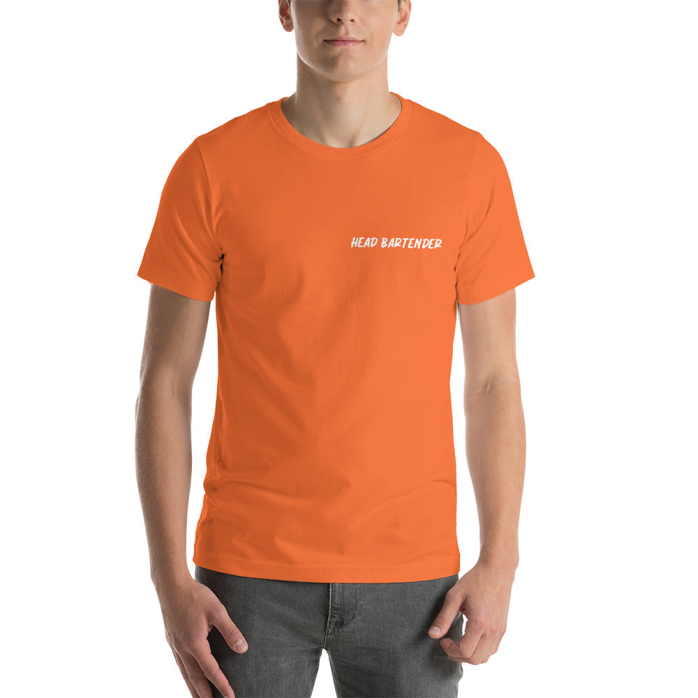 Orange T shirt that says 'Head Bartender"