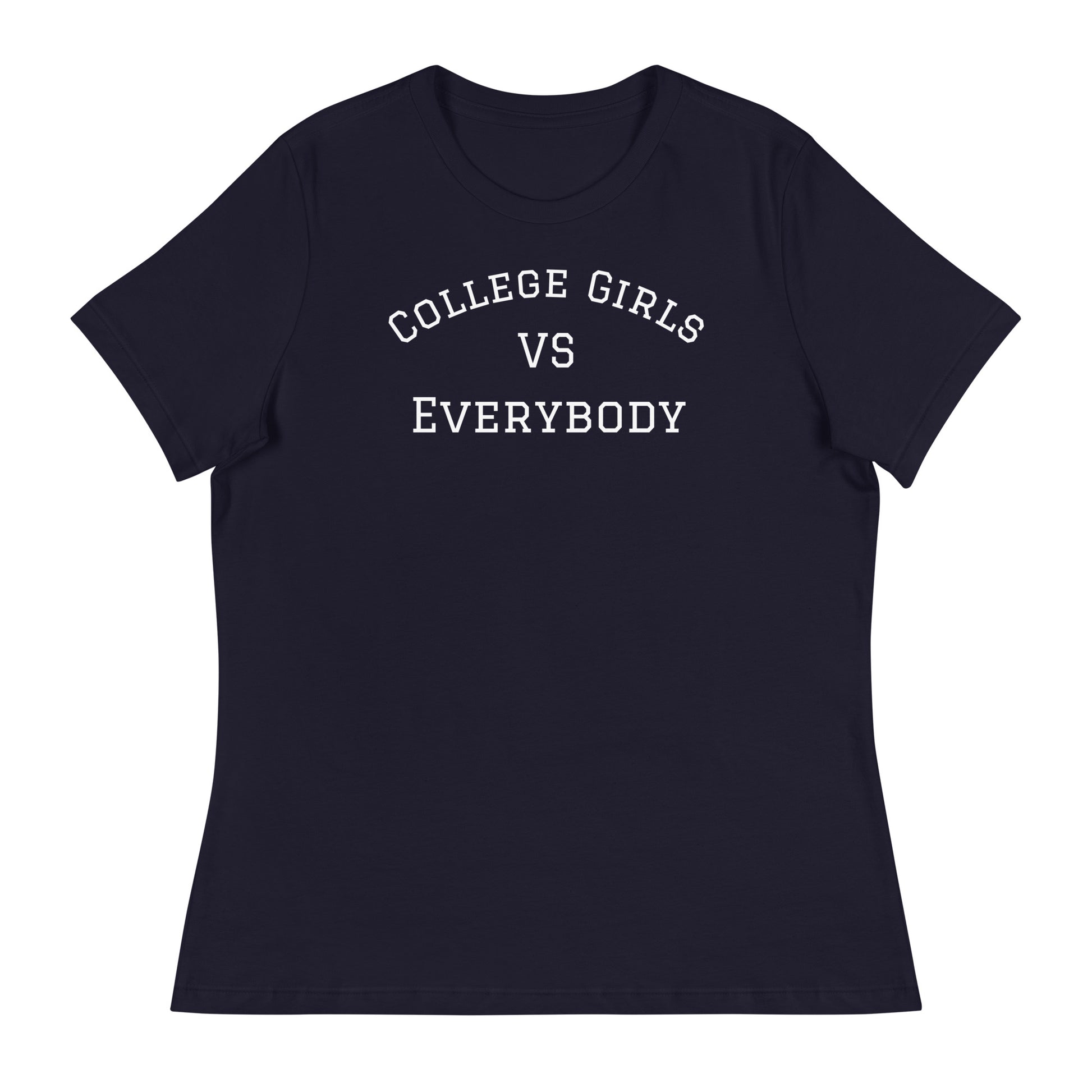 Best women's short sleeve college-casual stylish navy tee shirt that celebrates college girls